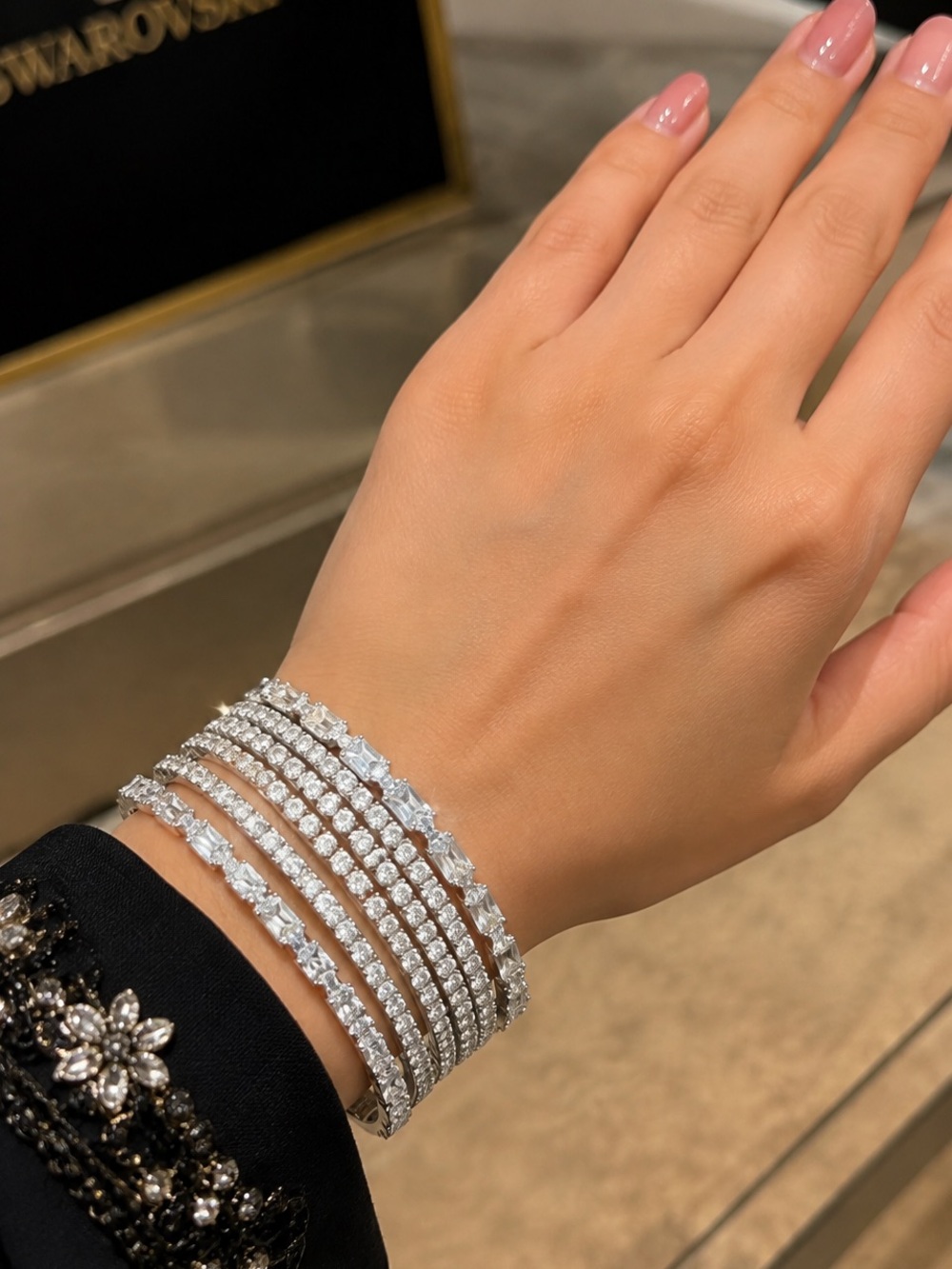 Fashion Jewelry Silver Crystal Multi-Row Tennis Bracelet Set